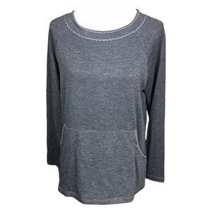 Max Studio Blouse Long Sleeve Dark Grey Kangaroo Pocket Side Slits Small